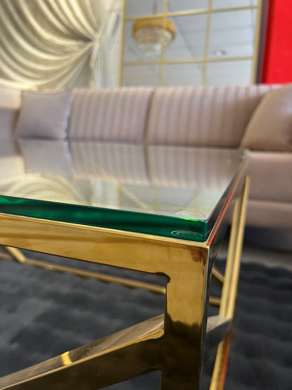 Mesa de centro de cristal y patas acero inoxidable dorado