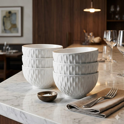 🍲 PACK de 6 Cuencos de Cerámica con Relieve – Diseño Elegante y Texturizado