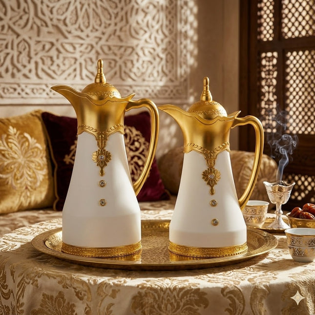 Pack de 2 Termos Elegantes Blanco y Dorado – Sirve Café y Té con Estilo