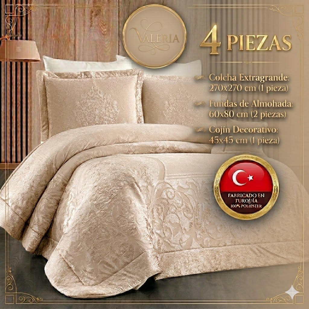 Valeria Cubrecama y Colcha – Elegancia y Confort, Juego de 4 Piezas (270x270 cm)