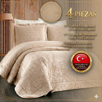 Valeria Cubrecama y Colcha – Elegancia y Confort, Juego de 4 Piezas (270x270 cm)
