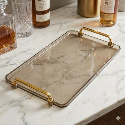 🟠 Large Rectangular Tray with Gold Handles – Gold Plastic: Functionality and Style in One