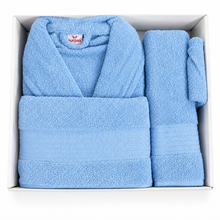 Set Albornoz 4 Piezas Azul – Albornoz, Toalla y Manopla