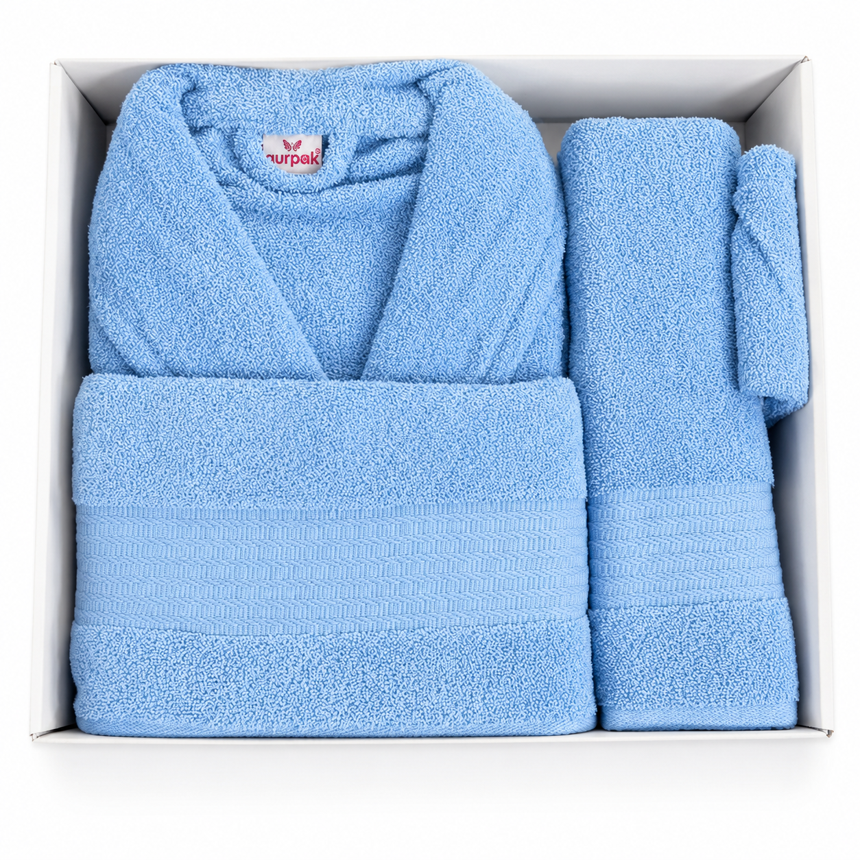 Set Albornoz 4 Piezas Azul – Albornoz, Toalla y Manopla