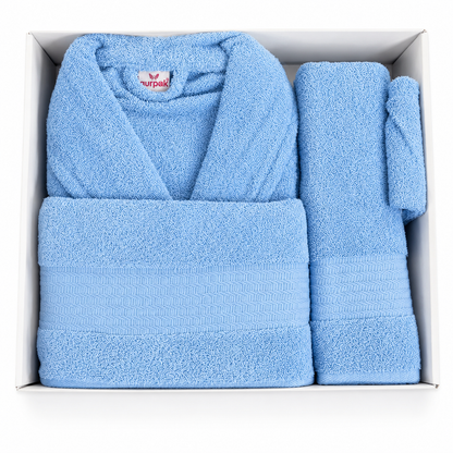 Set Albornoz 4 Piezas Azul – Albornoz, Toalla y Manopla