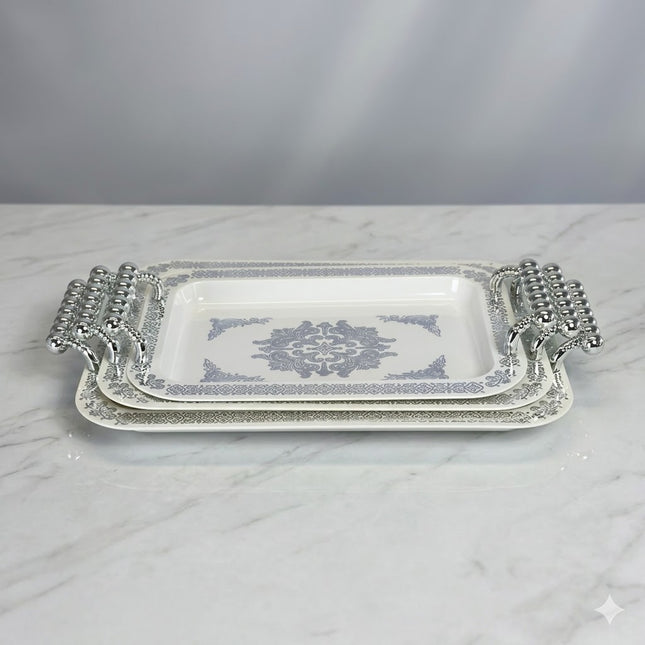 Set of 3 Porcelain Trays with Silver Handles – Elegant Presentation