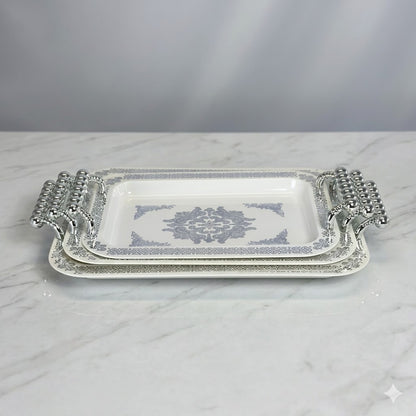 Set x3 Bandejas de Plástico con Asas Plateadas – Presentación Elegante