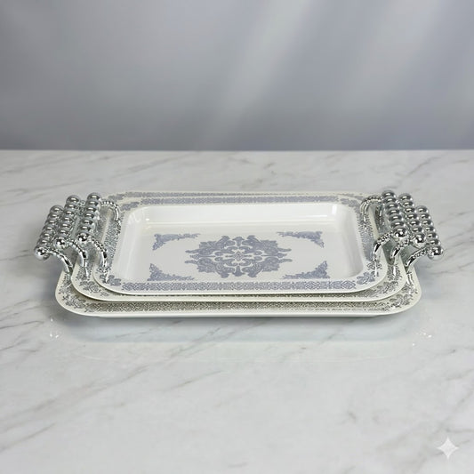 Set of 3 Porcelain Trays with Silver Handles – Elegant Presentation
