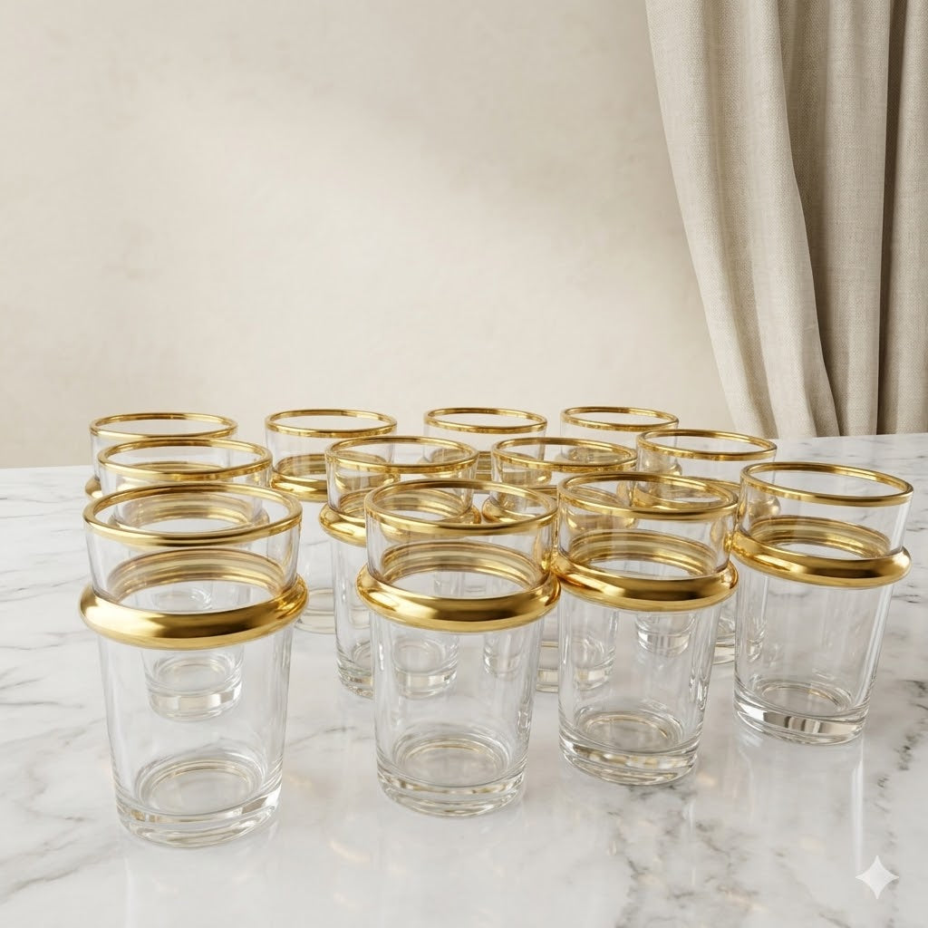 Set de 12 Vasos de Té Verde Noor con Borde Dorado