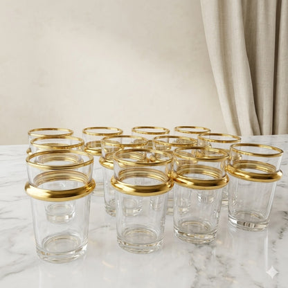 Set de 12 Vasos de Té Verde Noor con Borde Dorado