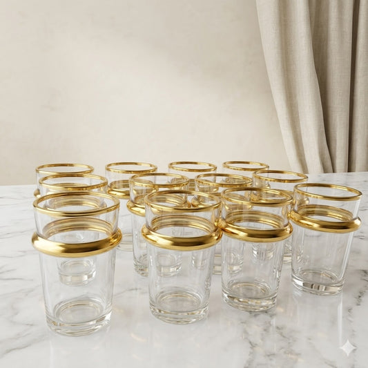 Set de 12 Vasos de Té Verde Noor con Borde Dorado