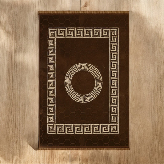 Alfombra Clásica Marrón con Cenefa Blanca de Inspiración Oriental – Estilo Árabe
