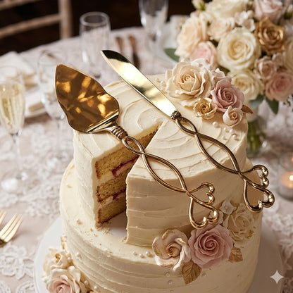 Set de Servidor de Pasteles Dorado Clásico - Decorado Corazones