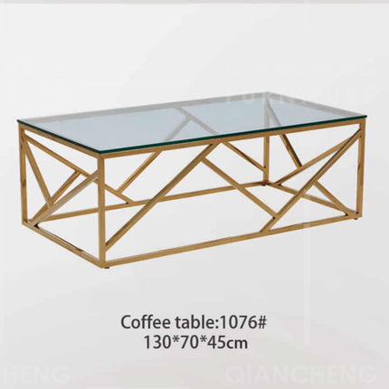 Mesa de centro de cristal y patas acero inoxidable dorado
