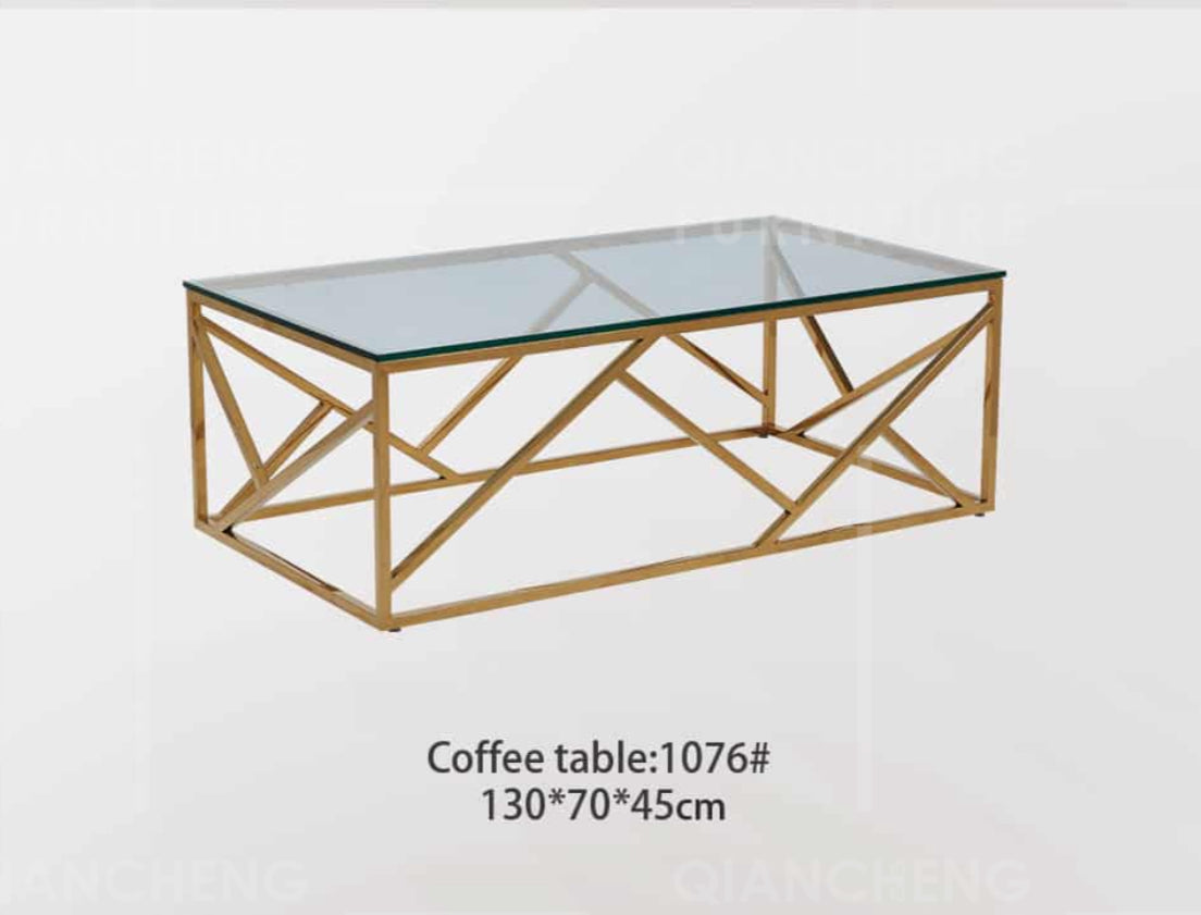 Mesa de centro de cristal y patas acero inoxidable dorado
