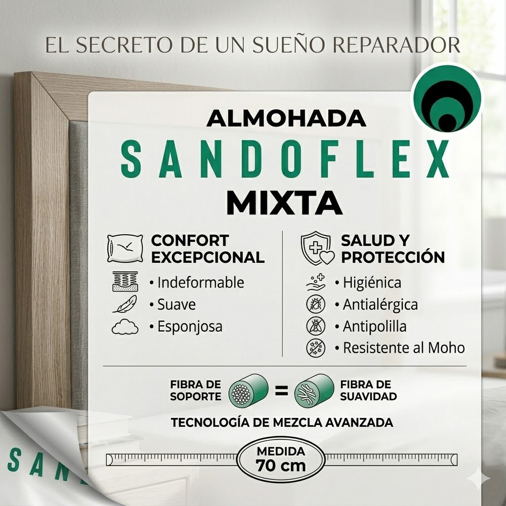 Almohada Sandoflex Mixta 70 cm – Suave, Antialérgica e Indeformable