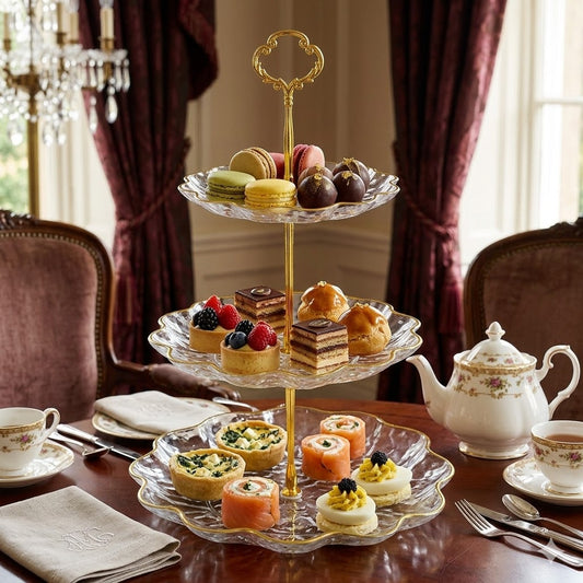 🍰 3-Tier Plastic Stand with Gold Edges – Ideal for Desserts and Appetizers ✨