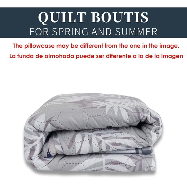 Colcha Boutis para Primavera e Verão Bicolor Reversível Liso - COR FOLHAS CINZA