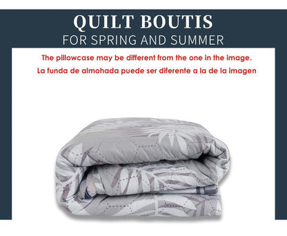Colcha Boutis para Primavera y Verano Bicolor Reversible Liso - COLOR HOJAS GRIS