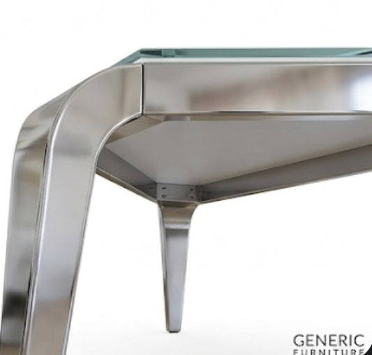 Mesa de centro de cristal blanco y patas acero plateado