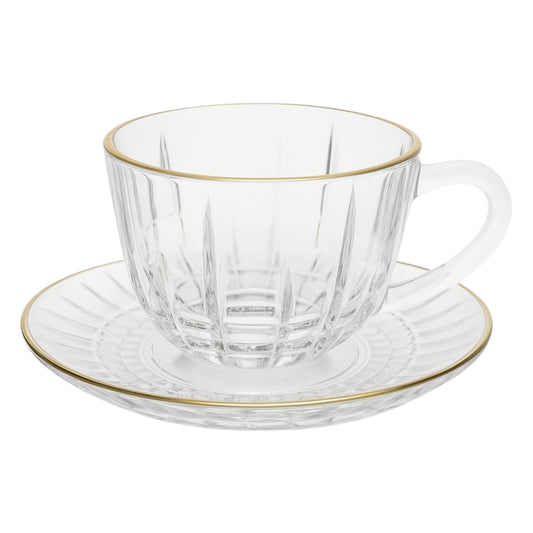 Set de 6 Tazas de Cristal con Platillos – Diseño Clásico y Elegante