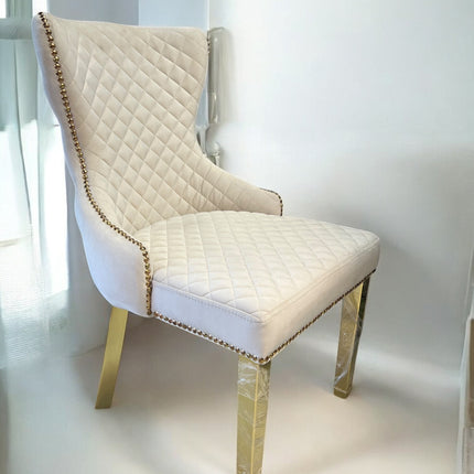 Cadeira de veludo bege claro LONDRASCHAIRV01 com pernas de metal dourado