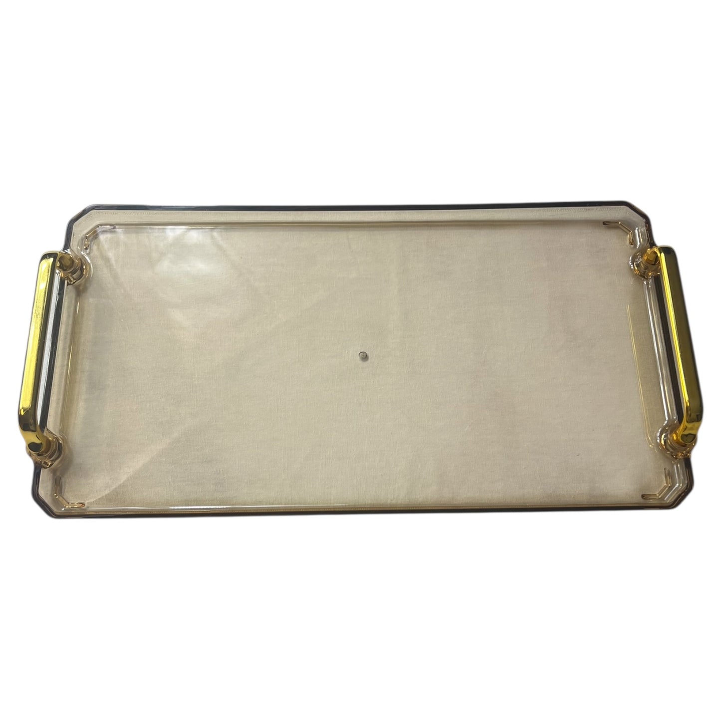 🟠 Bandeja retangular grande com alças douradas – Plástico cinza fumê: funcionalidade e estilo em um só lugar