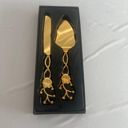 Set de Servidor de Pasteles Dorado Clásico - Decorado Flor