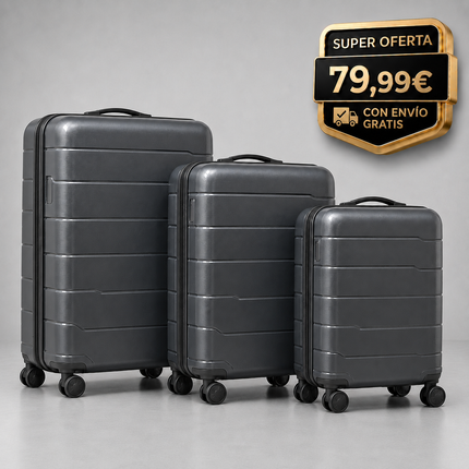 Set de 3 Maletas Rígidas Veyra – Gris Grafito con 4 Ruedas