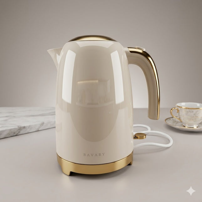 Hervidor Eléctrico BAVARY Crema con Detalles Dorados 1.7L