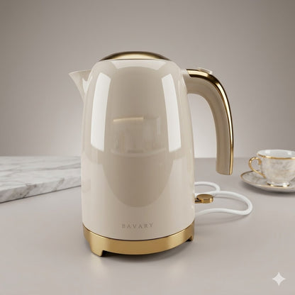 Hervidor Eléctrico BAVARY Crema con Detalles Dorados 1.7L
