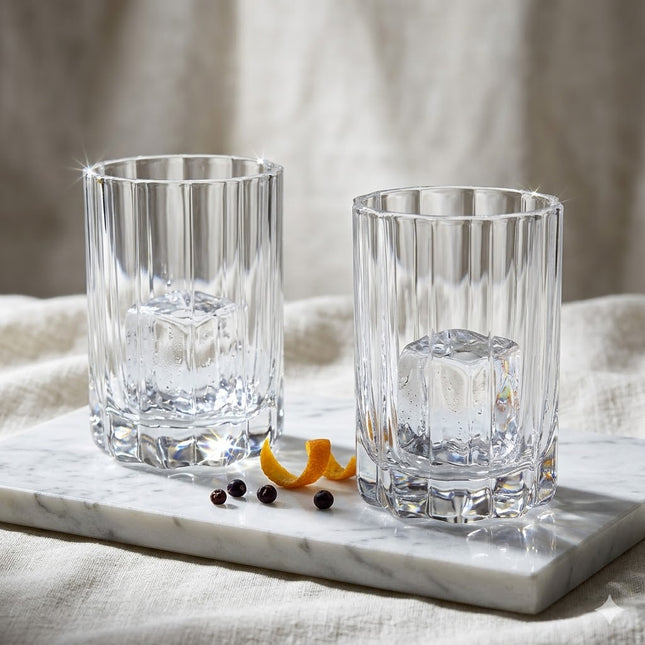 Set de 2 Vasos de Cristal con Borde Ondulado y Tallado Vertical