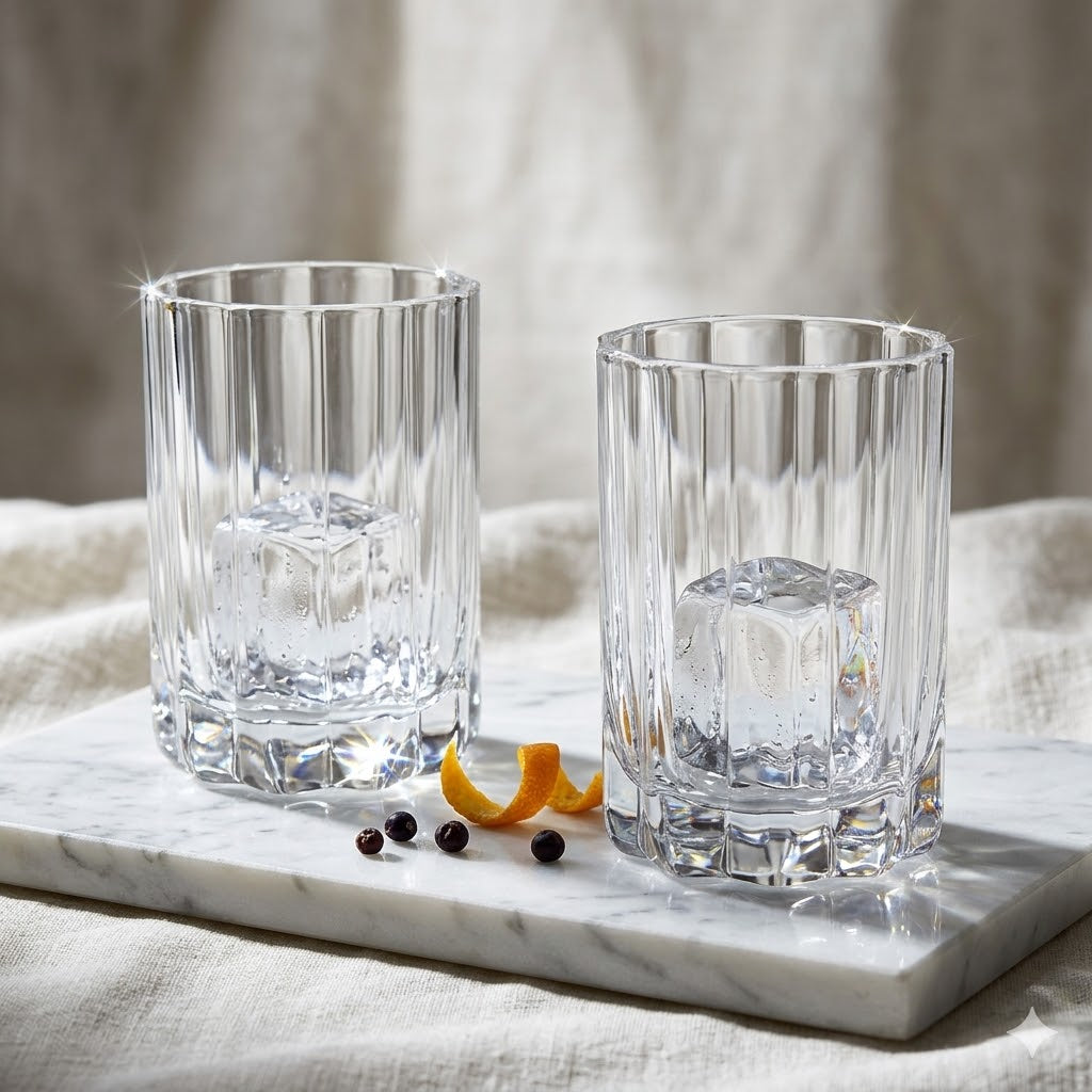 Set de 2 Vasos de Cristal con Borde Ondulado y Tallado Vertical
