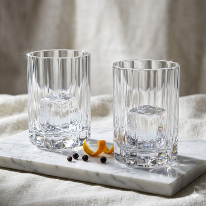 Set de 2 Vasos de Cristal con Borde Ondulado y Tallado Vertical