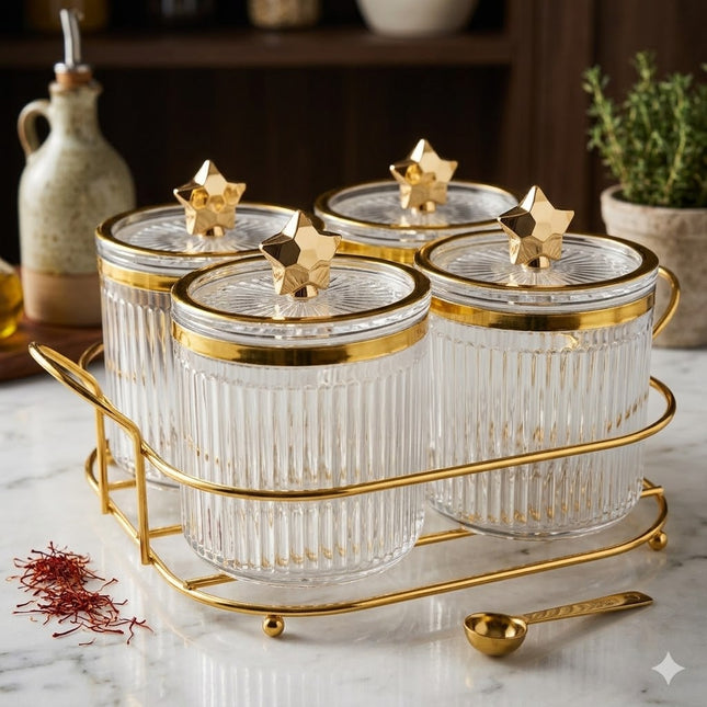 🌟 Set of 4 Jars with Golden Stars 🌟 - Clear Plastic