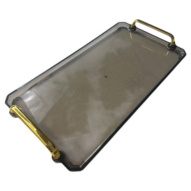 🟠 Bandeja Rectangular Grande con Asas Doradas – Plástico Gris ahumado: Funcionalidad y Estilo en Uno