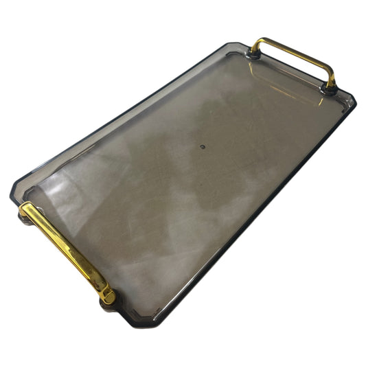 🟠 Bandeja Rectangular Grande con Asas Doradas – Plástico Gris ahumado: Funcionalidad y Estilo en Uno
