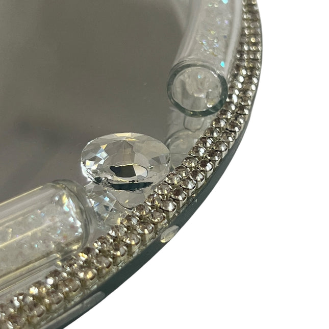 Bandeja Espejo Redonda con Detalles de Cristal Brillante – Diseño Elegante