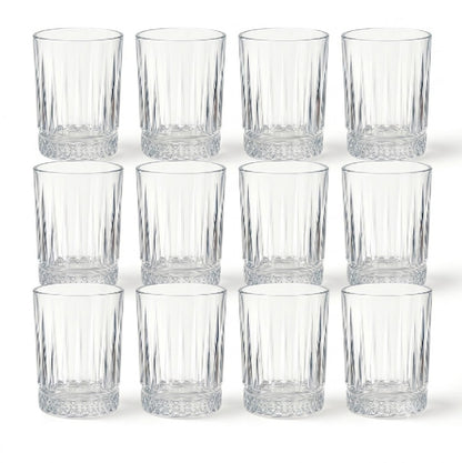 Pack 12 Vasos de Cristal | Diseño Clásico Tallado | Vasos Resistentes para Agua, Té y Refrescos