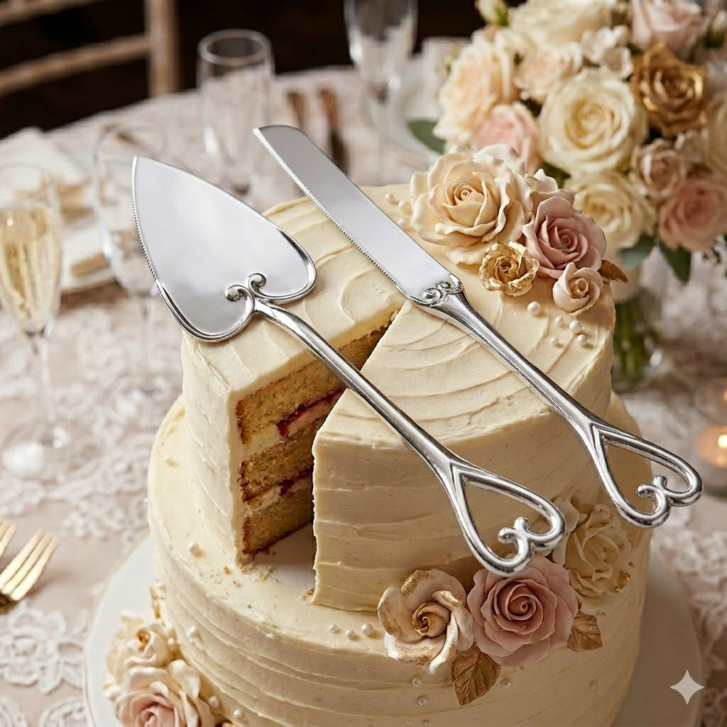 Set de Servidor de Pasteles Plateado Clásico - Decorado Corazon