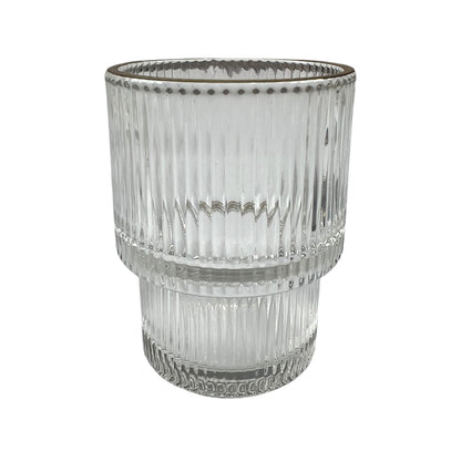 🥃 Conjunto de 6 Copos de Vidro com Design Canelado e Bordas Douradas – Elegância para sua Mesa