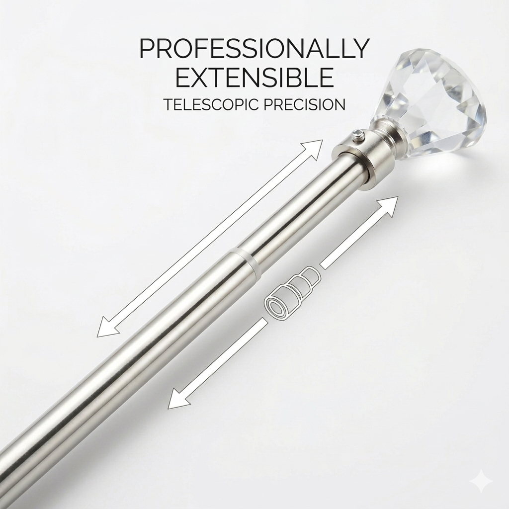 Barra de Cortina Extensible 160-310 cm con Remate Decorativo Cristal Facetado – Plata ✨