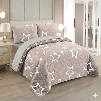 Colcha Boutis para Primavera y Verano Bicolor Reversible Liso - MODELO ESTRELLAS