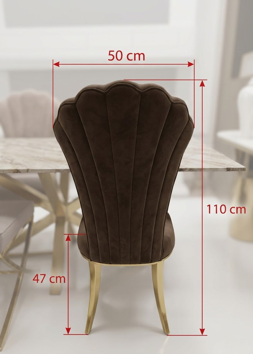 Silla Rey de terciopelo marrón con patas doradas