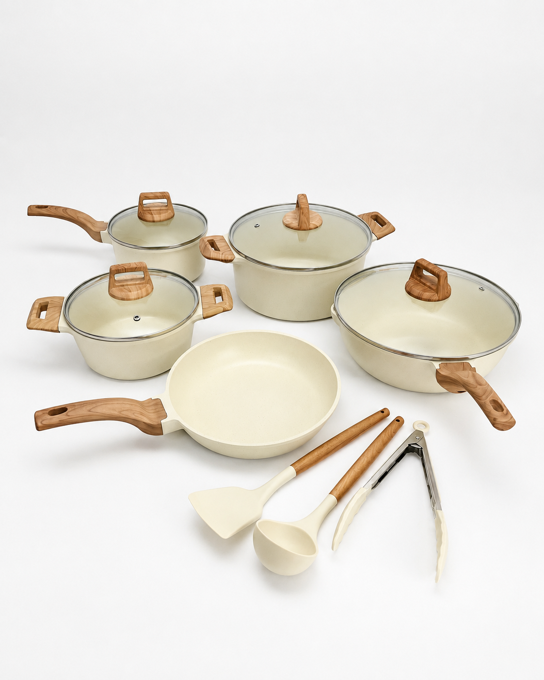 Set de Cocina Bio Bavary 14 Piezas – Ollas, Sartén, Wok, Tapas, Utensilios y Protectores