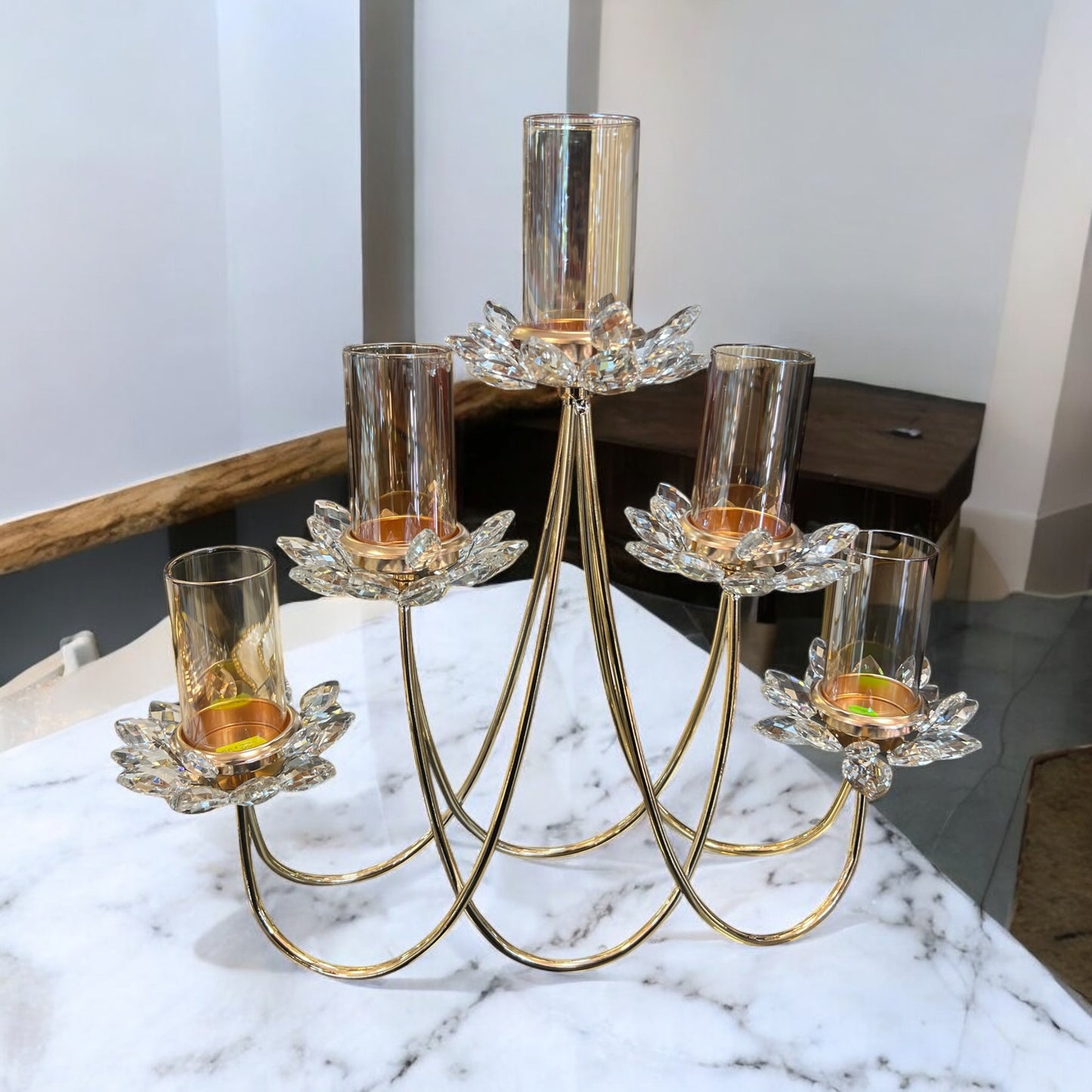 Candelabro colgante decorativo con 6 brazos y copas de cristal