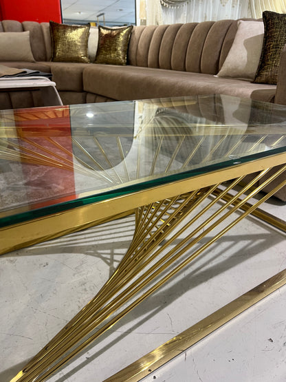 Mesa de centro de cristal y patas acero inoxidable dorado