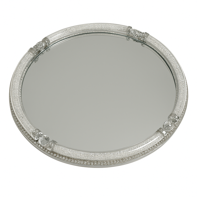 Bandeja Espejo Redonda con Detalles de Cristal Brillante – Diseño Elegante