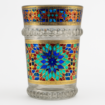 Chávena de vidro decorada para chá árabe - Estilo castanho dourado real