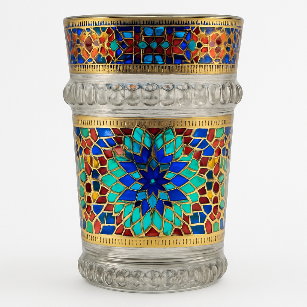 Vaso de Cristal Decorado para Té Árabe - Estilo Marrón Dorado Real